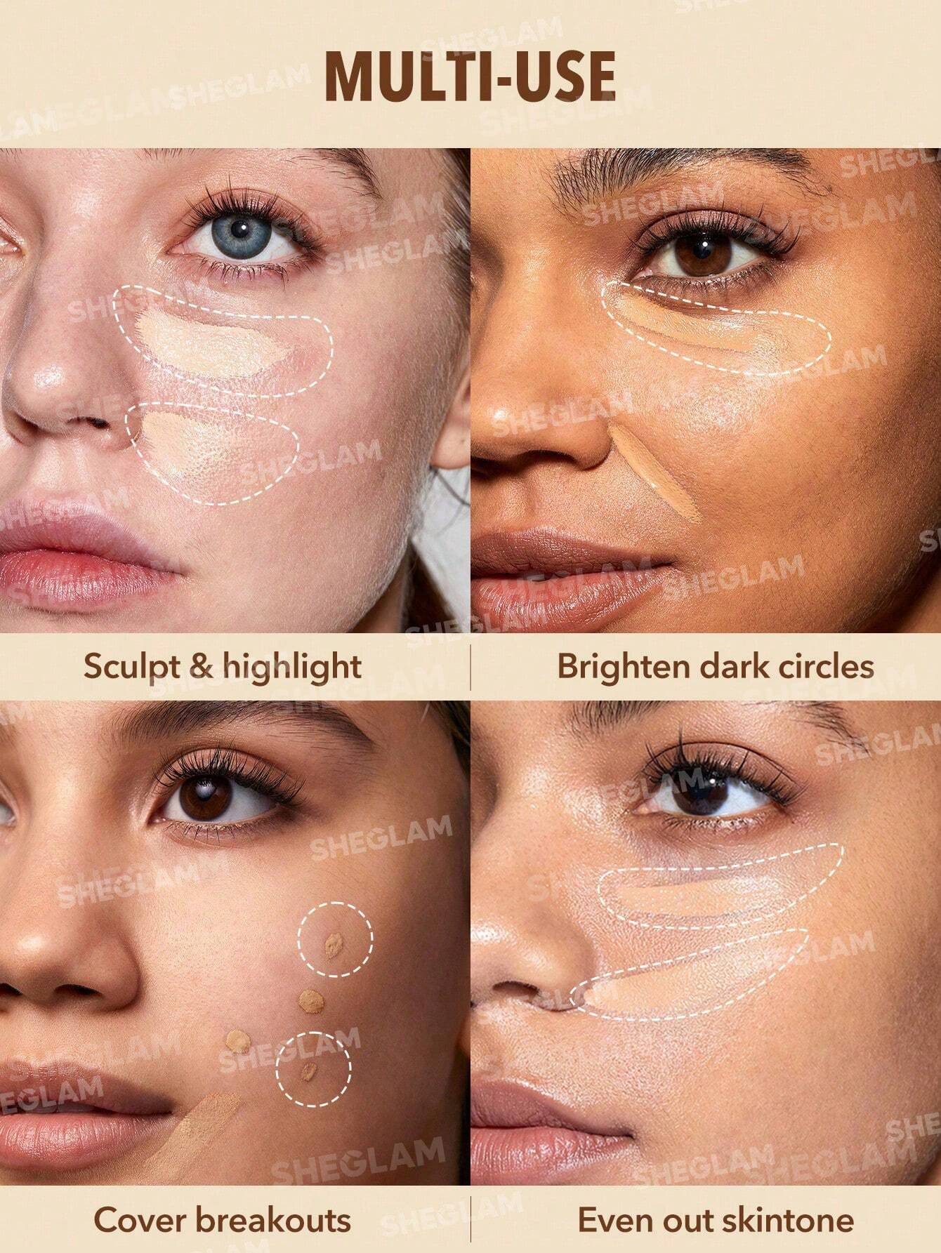 She Glam Perfect Skin High-Coverage Concealer – Shell