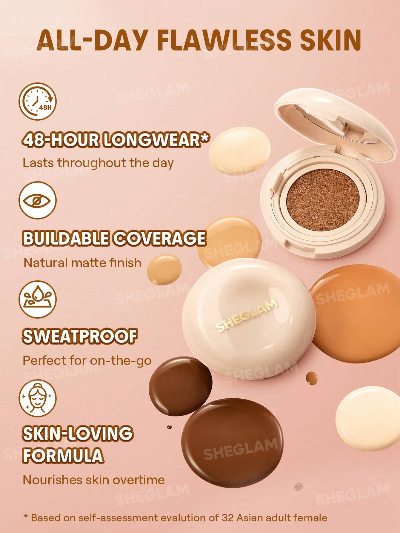 She Glam Lock & Go Long-Wear Cushion Foundation – Golden